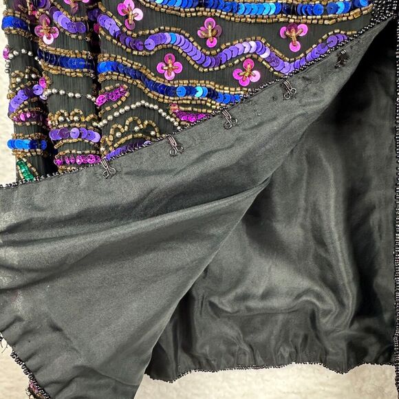 Papell Boutique Evening Vintage 100% Silk Beaded Sequin Jacket 14P Wedding Party - Picture 12 of 16